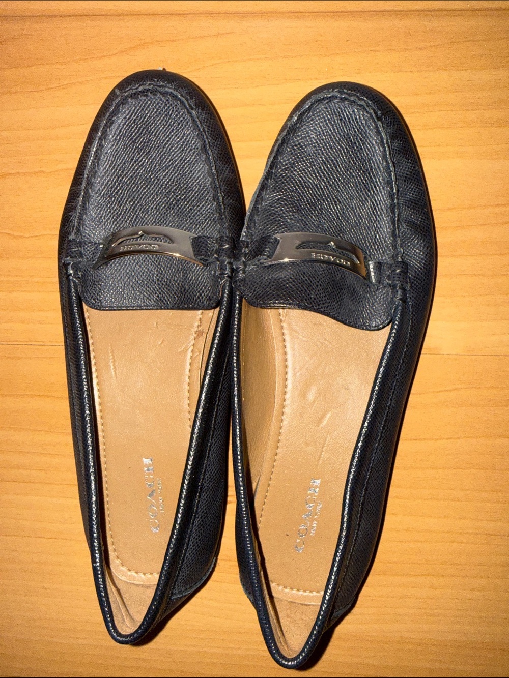 Coach Black Women's Leather Loafers with Silver Hardware